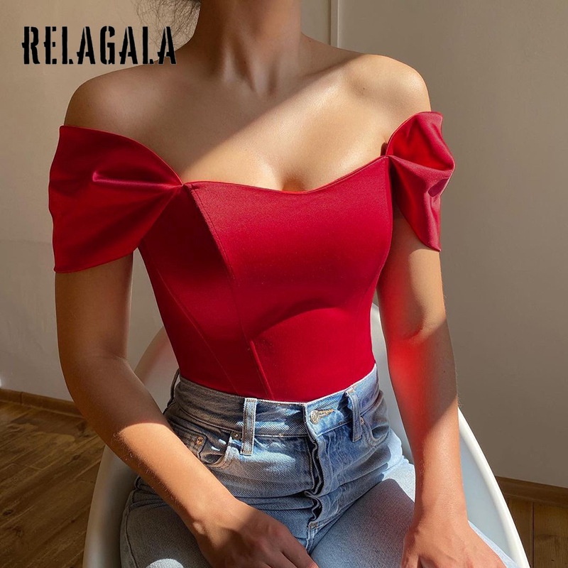 Áo trễ vai họa tiết xương cá 2022 thời trang cho nữ