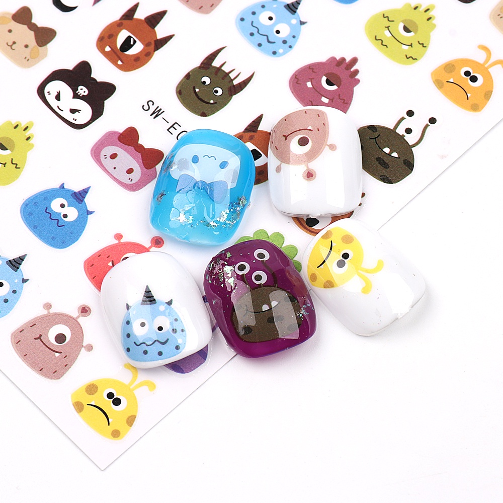 Miếng Dán Móng Tay Họa Tiết Quái Vật Hoạt Hình 3D DIY