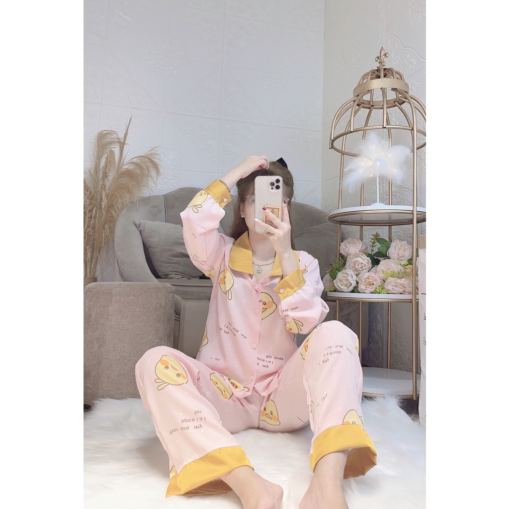 Bộ đồ ngủ Pijama 𝘾𝘼𝙊 𝘾𝘼̂́𝙋 tay dài cổ sen, Bộ mặc nhà lụa mango mềm mịn thương hiệu Sam , Trẻ trung , sang chảnh