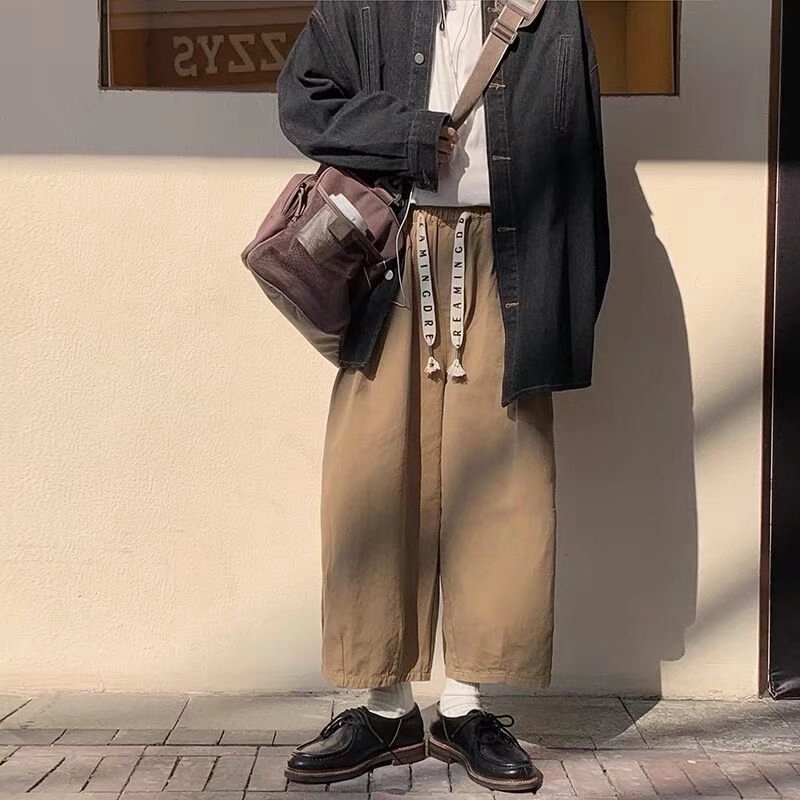 Quần ống rộng Màu Nâu Phong Cách Retro Nhật Bản Thời Trang Mùa Hè Cho Nam