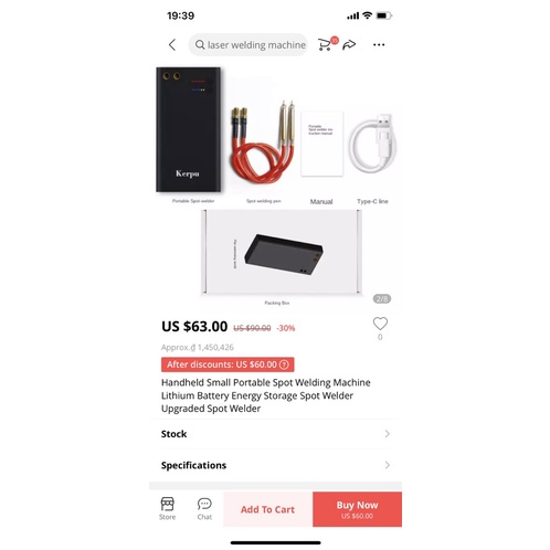 Tặng cuộn kẽm-Máy hàn cell pin KERPU dung lượng 7500 mah có cổng sach USB