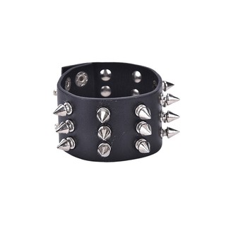 Ba Hàng Gai Đính Đinh Tán Rộng Vòng Tay Da Pu Punk Gothic Rock Vòng Tay-quốc tế_BBYA2_168