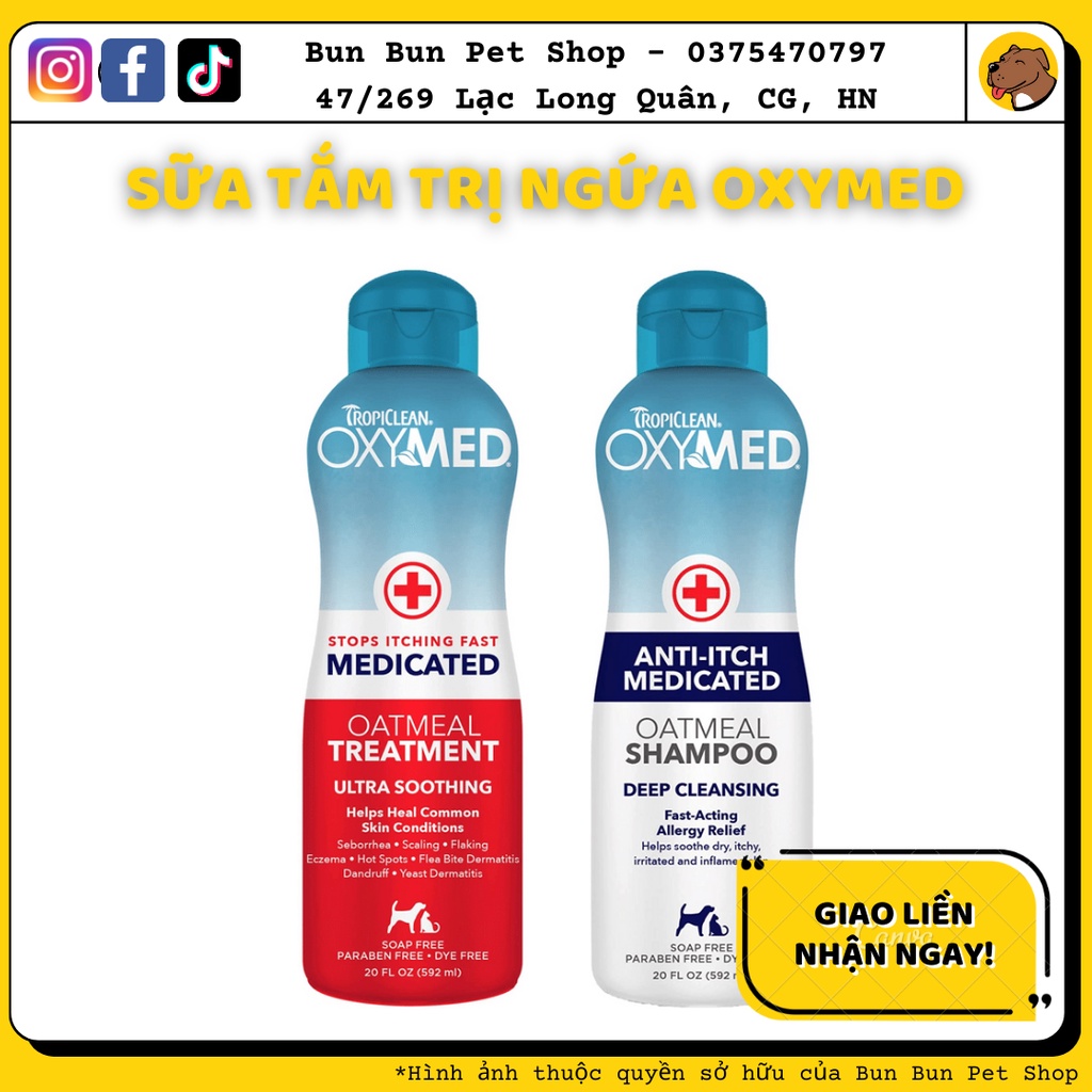 Sữa tắm viêm da, nấm da cho chó mèo OxyMed Anti-Itch Medicated Oatmeal Shampoo TROPICLEAN