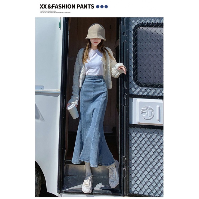 Chân Váy Đuôi Cá Denim Ngắn Lưng Cao Co Giãn Thời Trang Mùa Thu Mới 2022 Dễ Phối Đồ Dành Cho Nữ