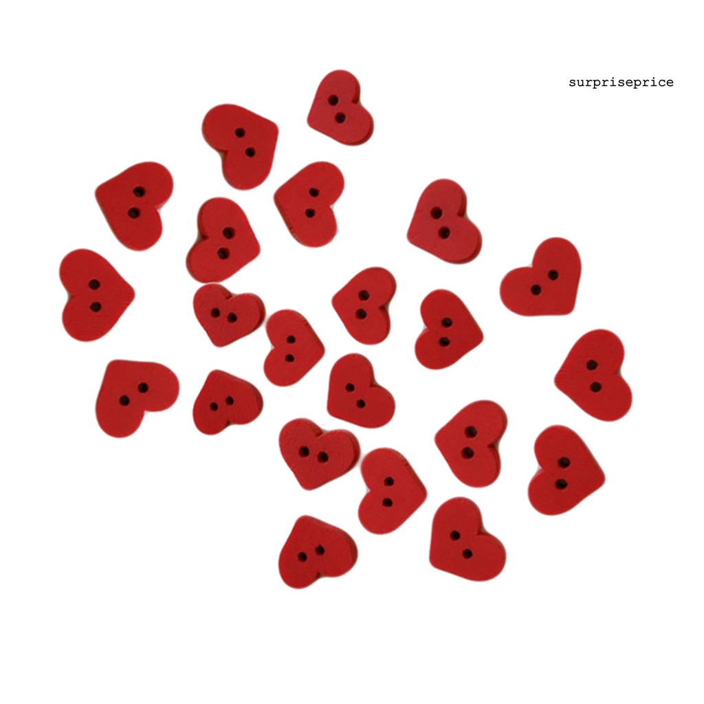 100 Nút Gỗ 2 Lỗ Hình Trái Tim Đỏ May Quần Áo
