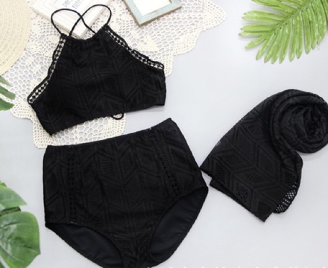 Bikini 3 mảnh đi biển kèm khăn quấn | BigBuy360 - bigbuy360.vn