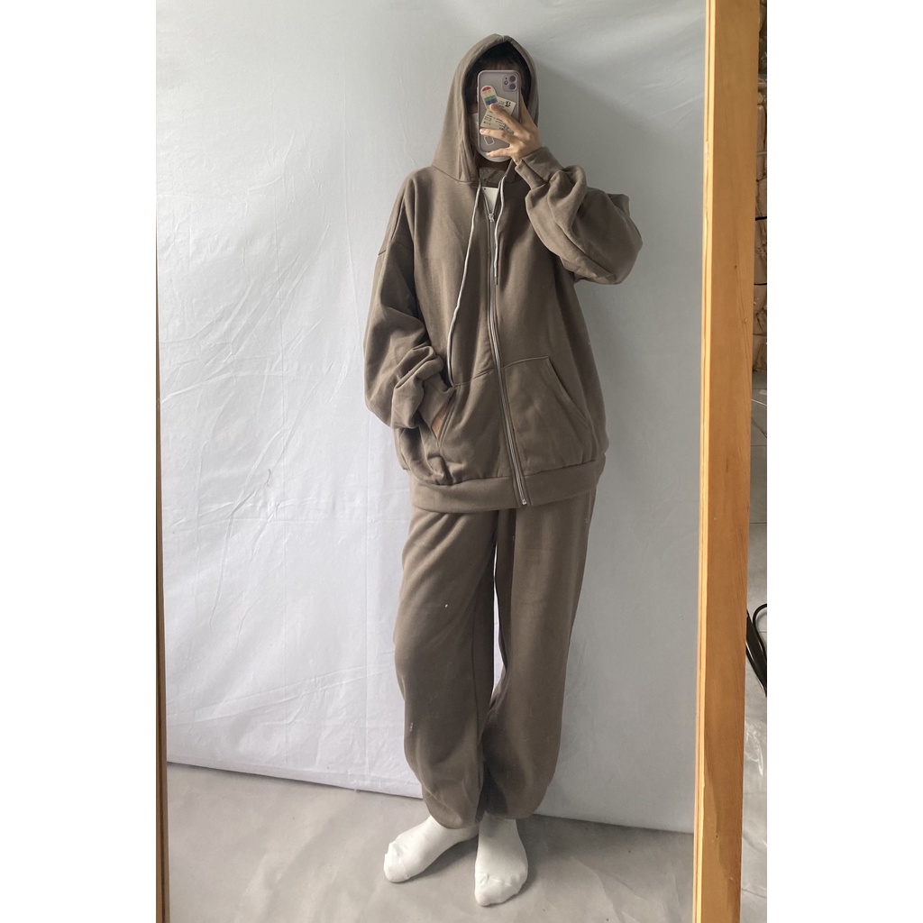 Set Bộ Nỉ Áo Khoác Quần Dài Set Bộ Nỉ Ngoại Tay Phồng Form Rộng Phong Cách Ulzzang Basic [Ảnh Thật]