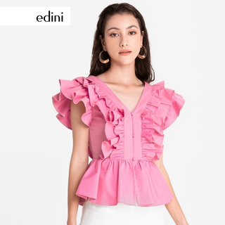 Áo cổ bèo viền cách điệu - edini - a1436