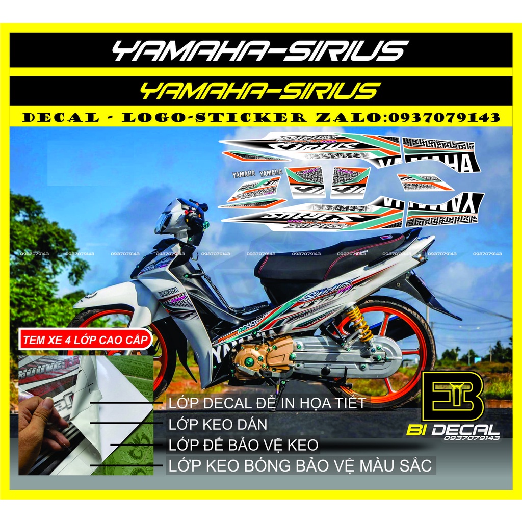 ( Quí khách vui lòng mang ra tiệm cho thợ dán ) Tem sirius decal trong trắng hoặc bạc