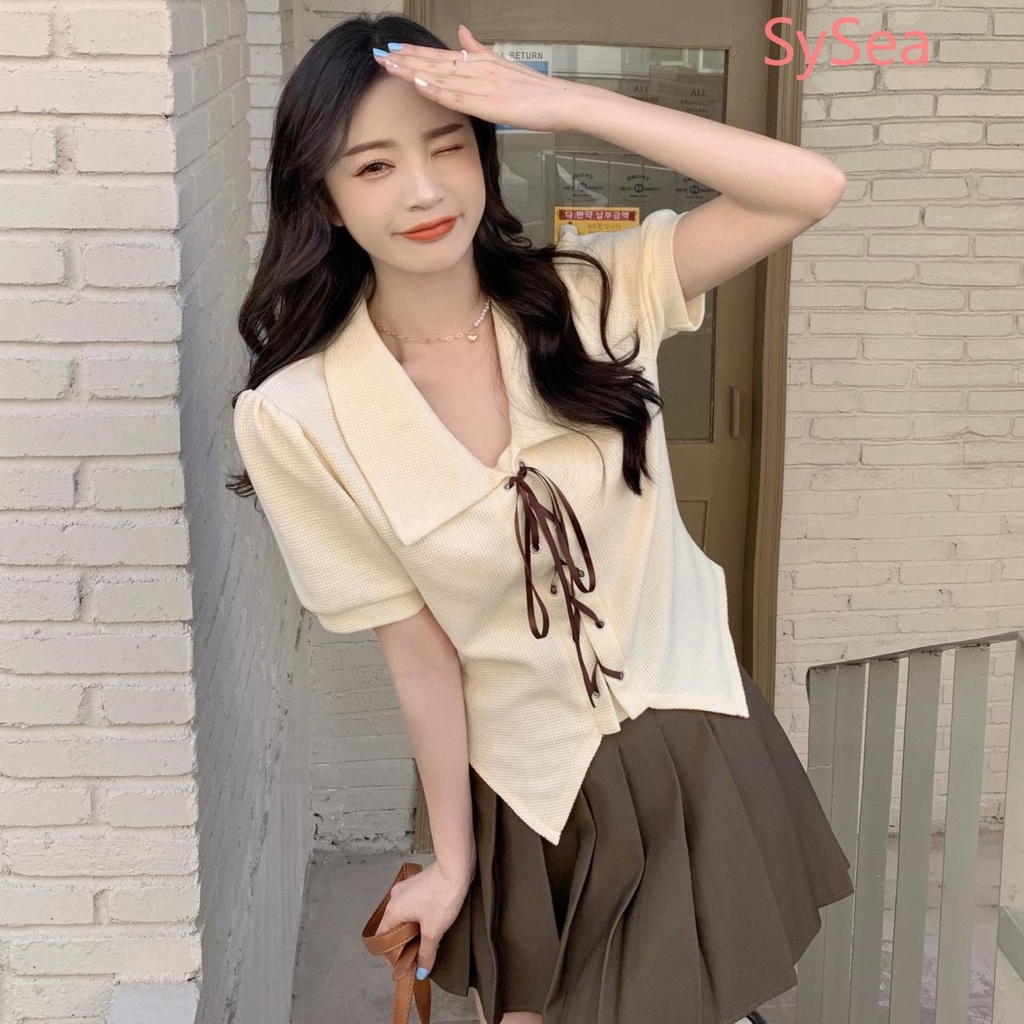 Áo Thun Polo Phối Dây Rút Thời Trang Mùa Hè Hàn Quốc Cho Nữ Có size Lớn