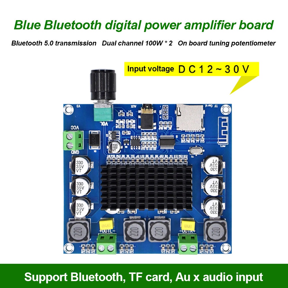 AIDEEPEN Bảng mạch khuếch đại âm thanh XH-A105 bluetooth 5.0 hỗ trợ thẻ AUX TF TDA7498 kênh kép 100W
