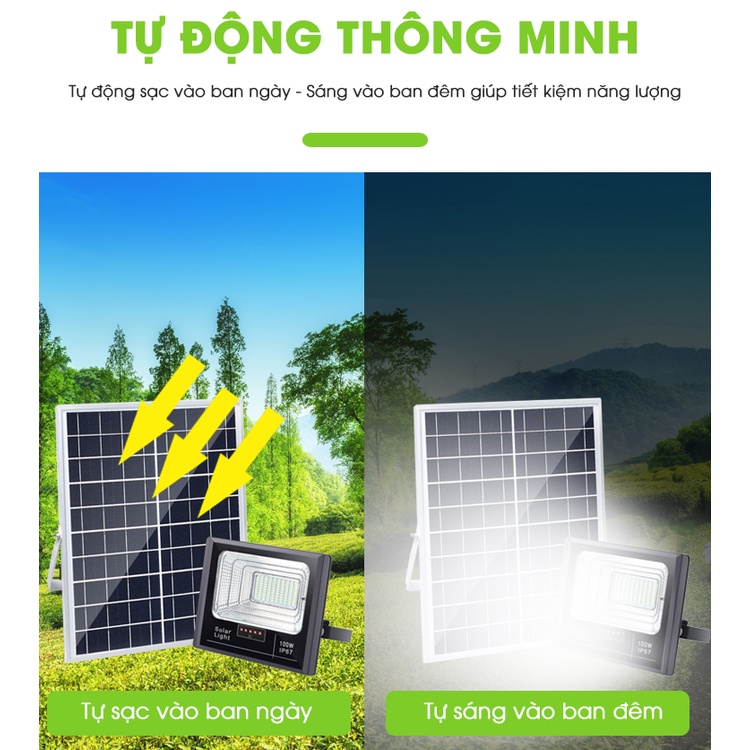 Đèn Năng Lượng mặt trời 500W - 300W - 200W - 100W - 60W Cao Cấp Siêu Sáng Có LED Báo Pin, kích thước lớn, BH đến 2 Năm