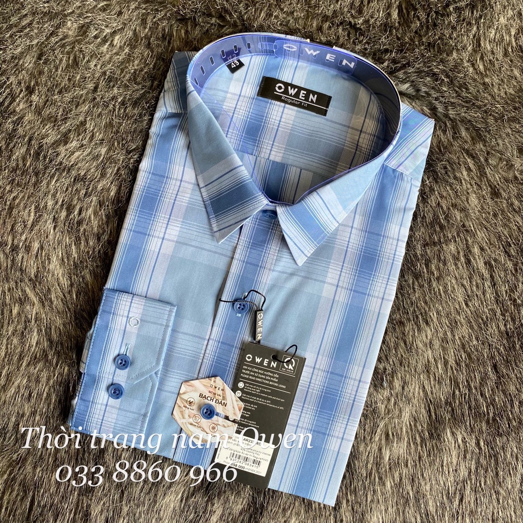 OWEN - Áo sơ mi dài tay Owen Regular fit chất bạch đàn kẻ ca rô xanh nhạt 23398