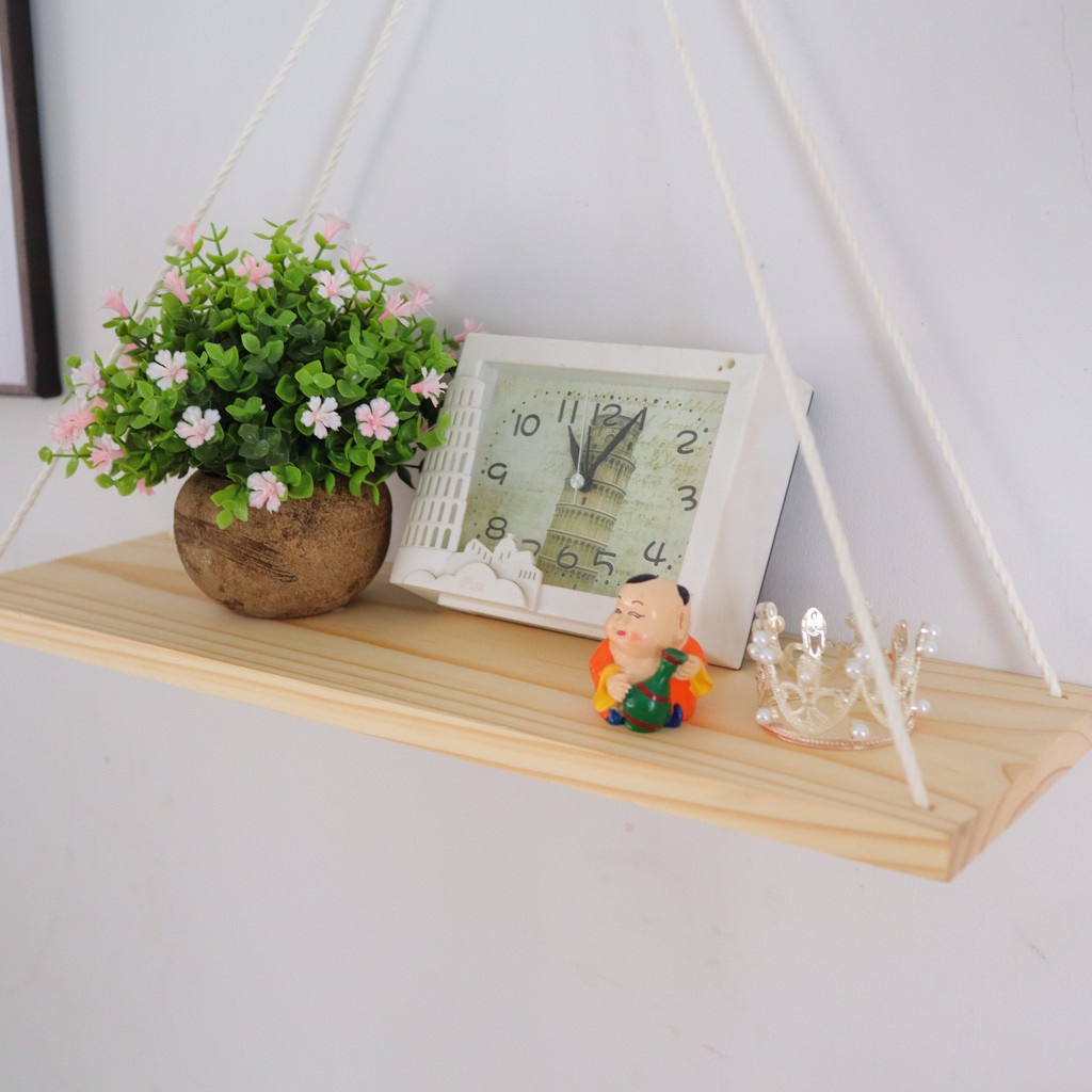 Kệ gỗ treo tường dây thừng loại 1 tầng đa năng trang trí KÍCH THƯỚC 10X30CM