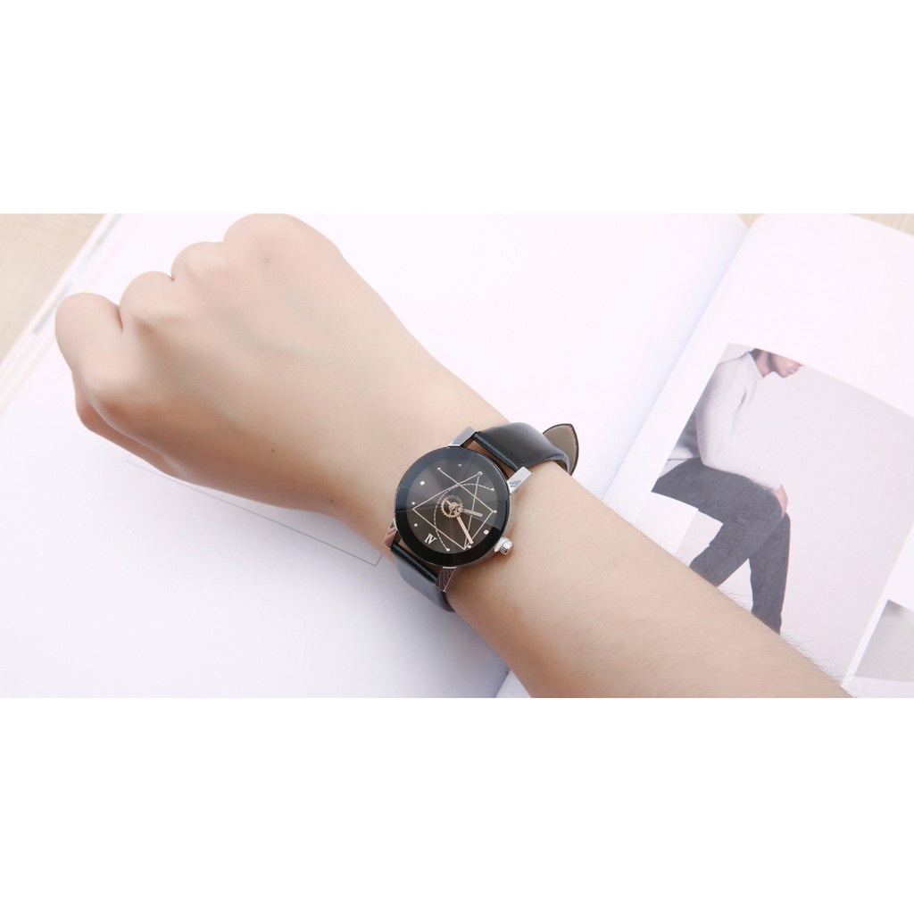 Đồng Hồ Nam Nữ Dây Da Ulzzang Mặt Xoắn Tam Giác Siêu Sang Chảnh Cực Đẹp - Hazo