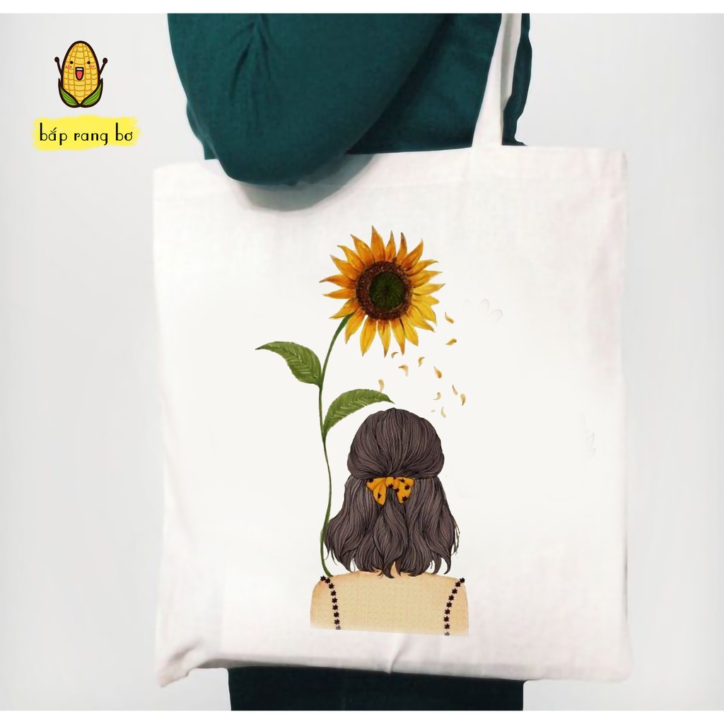 TÚI TOTE CÔ GÁI GIẤU MẶT - CÓ KHÓA - VẢI DỆT CANVAS