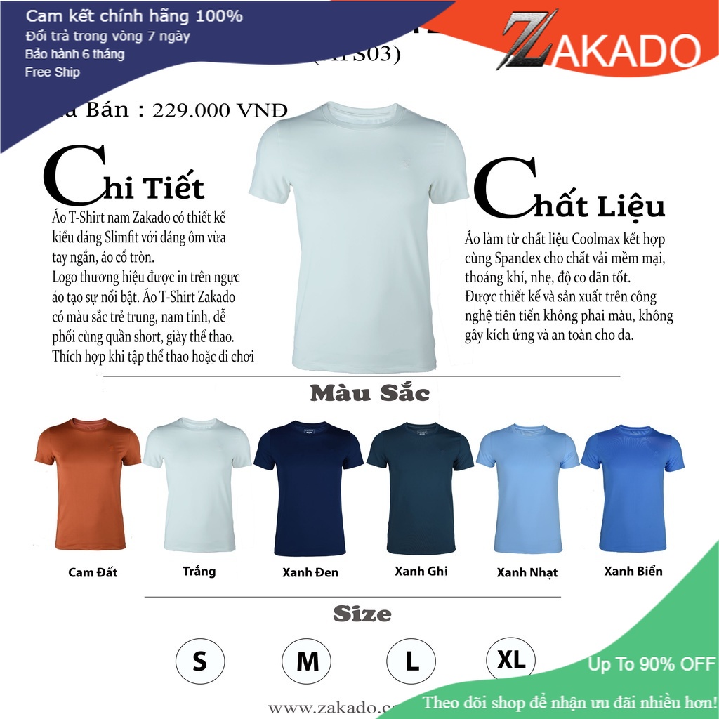 Áo phông nam  Zakado cao cấp, tay ngắn, chất liệu coolmax mềm mại, thấm hút mồ hôi, co giãn thoải mái | BigBuy360 - bigbuy360.vn