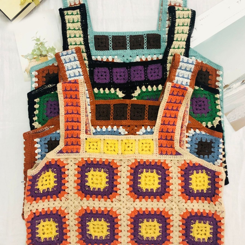 Áo Croptop Dệt Kim Không Tay Phong Cách Boho Nhiều Màu Sắc Dành Cho Nữ