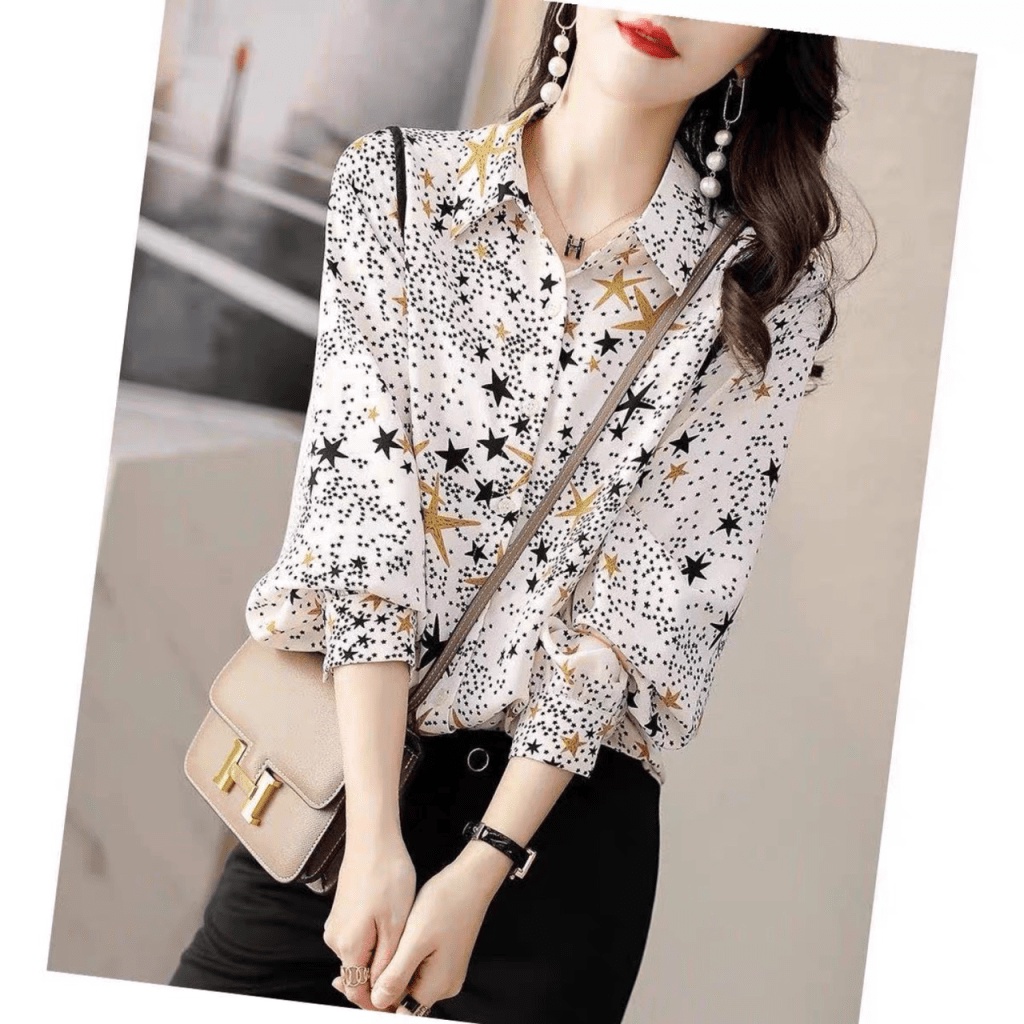 (Free Ship) Áo Sơ Mi Nữ  Họa Tiết Ngôi Sao Xinh Lung Linh Chất Liệu Cao Cấp Sành Điệu THời TRAng VLTN Shop