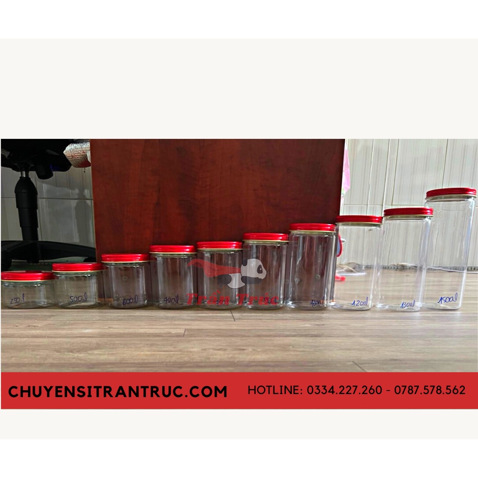 Hủ nhựa PET nắp nhôm đỏ các size 250ml đến 1500ml dùng đựng thực phẩm