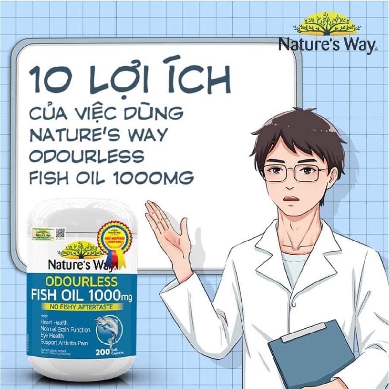 Dầu cá thiên nhiên cho cả gia đình Nature’s Way Fish Oil 1000mg An Toàn Cho Mẹ Bầu Và Thai Nhi