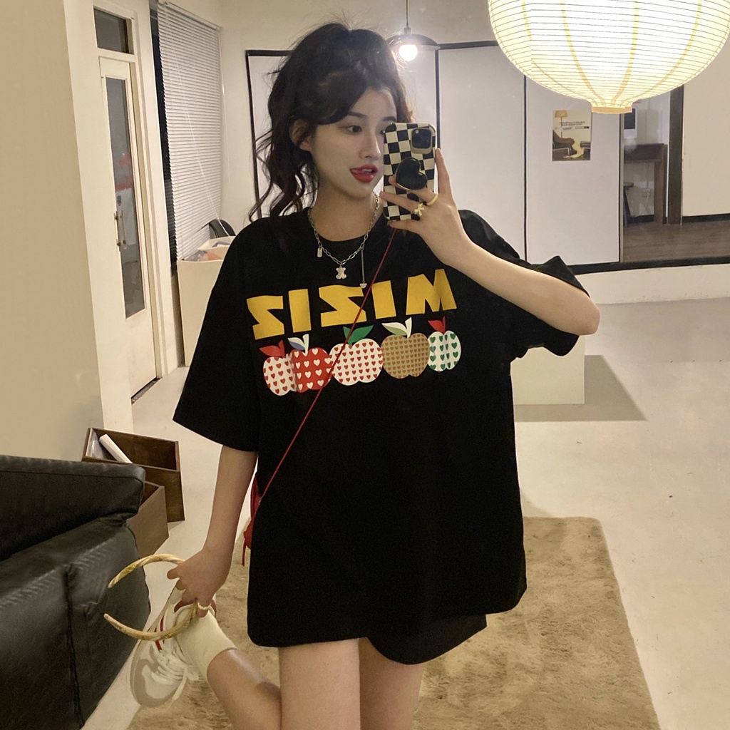 Áo Thun HIIXIIVI T-Shirt Tay Ngắn Cổ Tròn In Hình Hoàng Hôn Thời Trang Mùa Hè Phong Cách Hàn Quốc Dành Cho Nữ 2022
