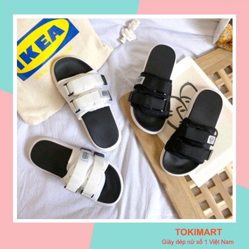 Dép 2 quai ngang, dép nữ quai ngang unisex inviti Fashion, đi chơi thời trang nam nữ DQD03 kiểu dán mới chống trơn trượt