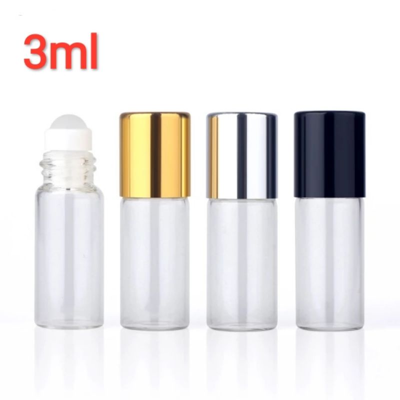 mẫu 2022 Bộ 3Lọ, 1Chai thủy tinh trong suốt 3ml bi lăn đựng tinh dầu nước hoa dubai, có thể chọn lựa màu sắc Nắp