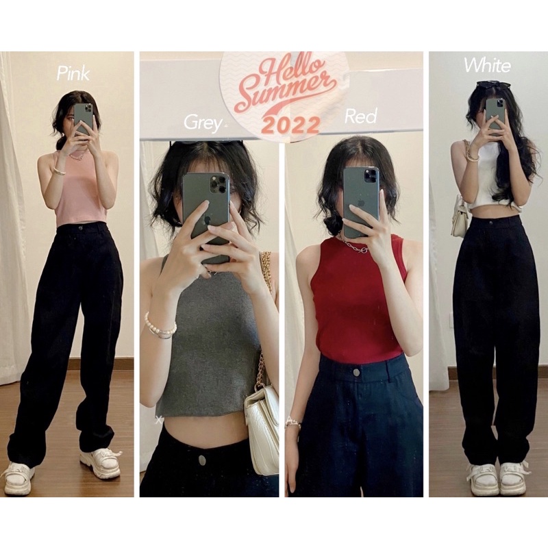 Áo croptop sát nách nữ thun gân cổ tròn freesize Pumi 10867
