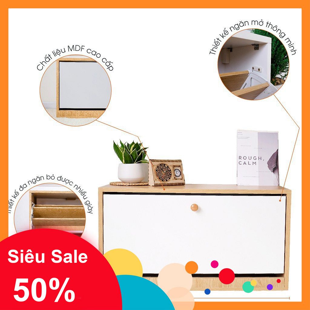 (Freeship Hà Nội)Tủ giày thông minh 3 tầng không đệm màu sồi phối trắng Dài 80cm