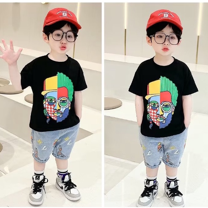 Bộ Áo Thun + Quần Short Dáng Rộng In Họa Tiết Hoạt Hình Thời Trang Mùa Hè Cho Bé Trai 3-15 Tuổi 90-160