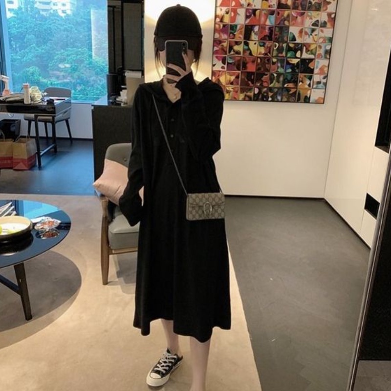 Đầm cotton dáng rộng phong cách thể thao mùa thu thời trang Hàn Quốc cho nữ