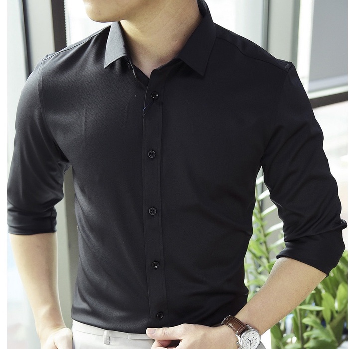 Áo sơ mi nam dài tay áo kiểu công sở hàn quốc đẹp Áo sơ mi nam Trắng Cúc Đen LSM001