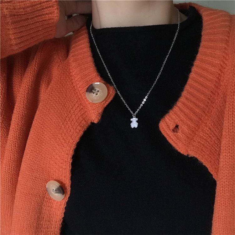 Vòng cổ Dáng Dài Mặt Hình Gấu Dễ Thương Phong Cách Hàn Quốc