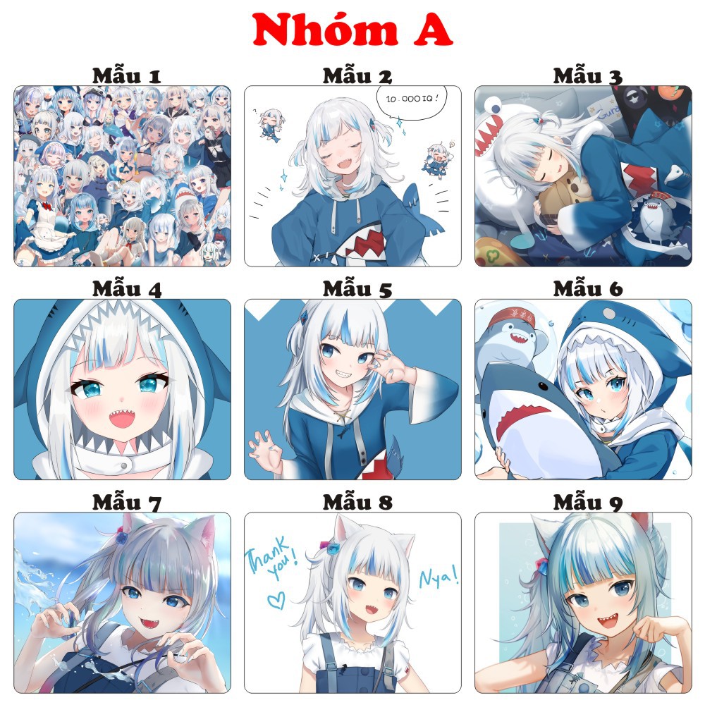 &lt;18 mẫu&gt;Lót chuột máy tính Anime game Hololive Gawr Gura kích cỡ bàn di chuột lớn 20x24cm chất liệu mouse pad cao su