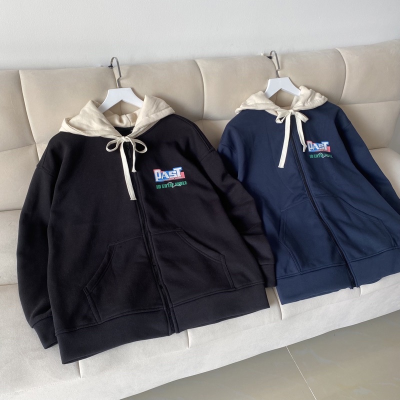 Áo Khoác Hoodie Nỉ Bông Unisex PAST màu ĐEN/NÂU CHOCO/XANH NAVY  Nam nữ unisex/Áo hoodie zip form rộng Jaystoree