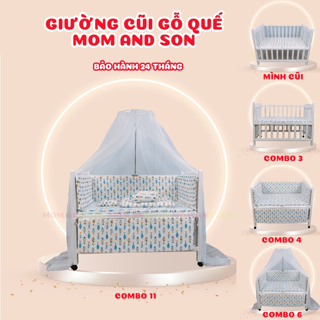 (Nhiều ComBo)Giường Cũi Trẻ Em MOM AND SON(80x130x86 cm)-Gỗ Quế Tự Nhiên Xuất Khẩu Màu Trắng-Chịu Lực 60kg-BH 24 Tháng.