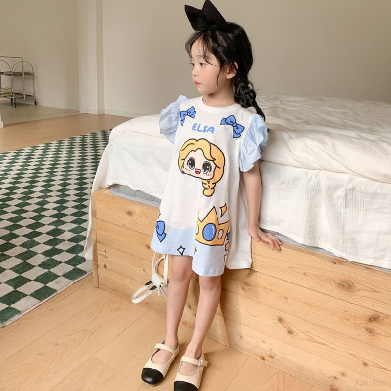 Áo Thun Cotton Tay Ngắn In Họa Tiết Hoạt Hình Elsa Thời Trang Mùa Hè Cho Bé Gái