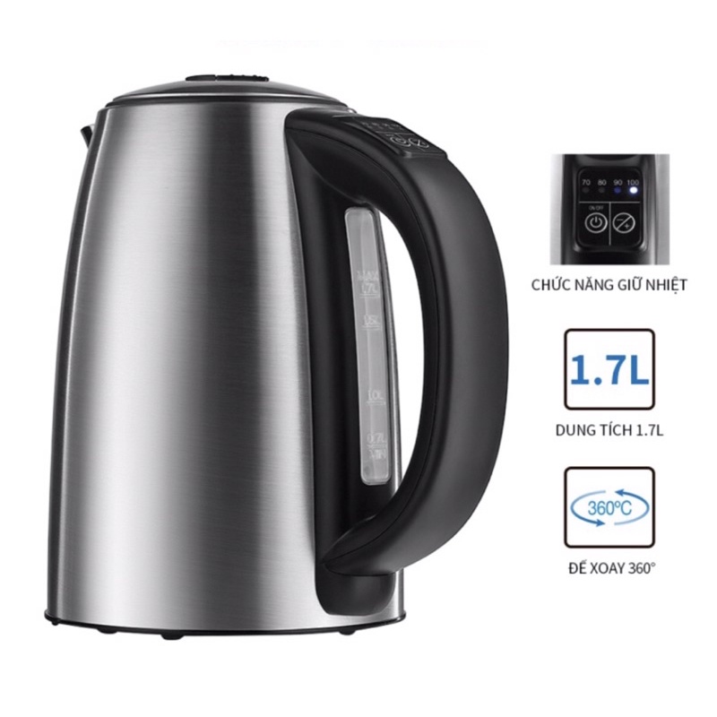 Ấm đun siêu tốc Lock&Lock EJK136SLV 2200W 1,7 L ( có Điều chỉnh nhiệt độ và Chức năng giữ nhiệt ) - 