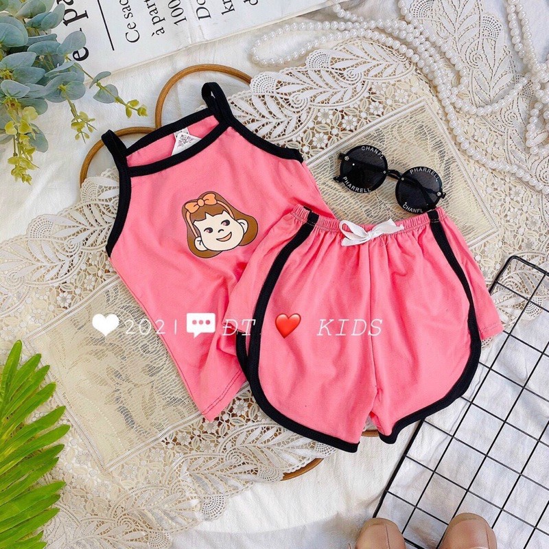 Bộ hai dây cotton 4 chiều hình cô gái cho bé gái từ 6-18kg