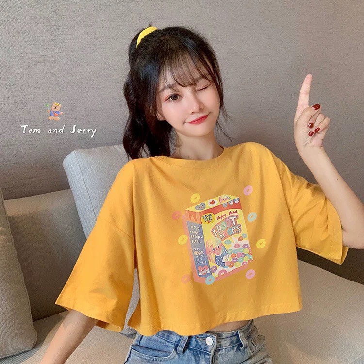 Áo Thun Crotop Form Rộng In Hình Hộp Kẹo Dễ Thương Kiểu Hàn Quốc TTT0004