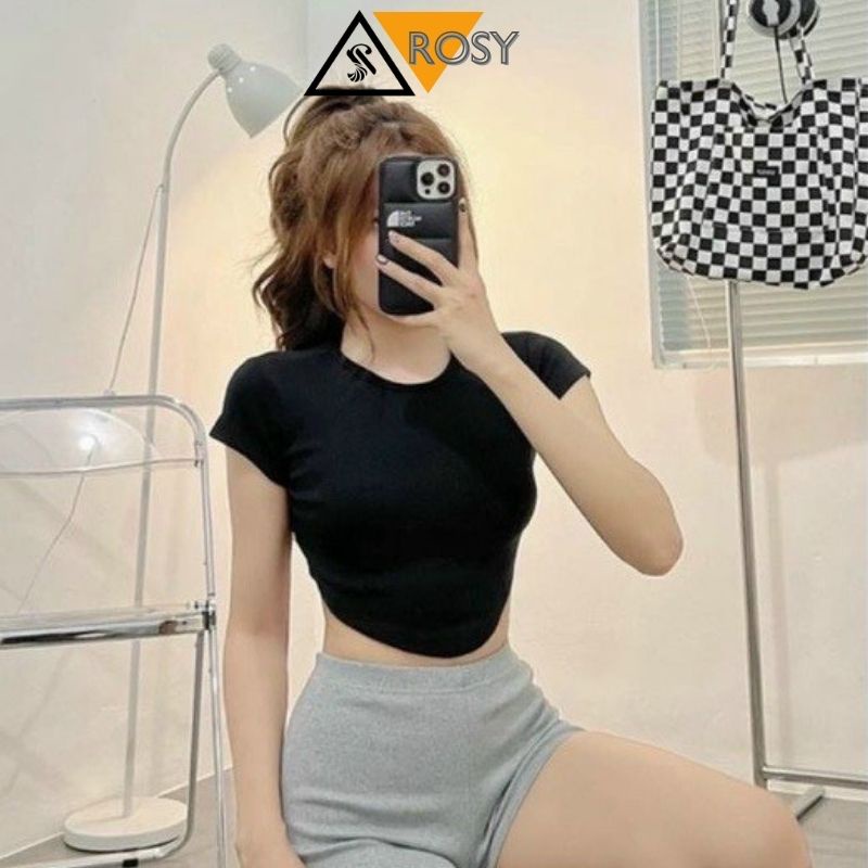 Áo croptop tay ngắn thun trơn vạt nhọn siêu năng động cá tính
