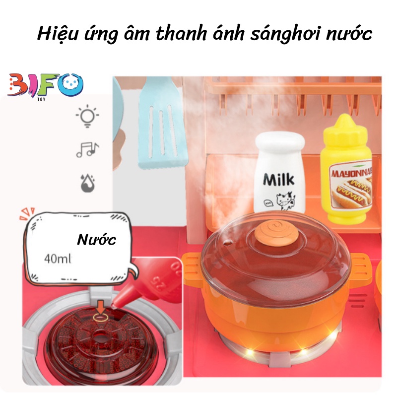 Bộ đồ chơi nhà bếp cỡ lớn cao 73cm hiệu ứng khói, âm thanh ánh sáng, bộ đồ chơi nấu ăn size lớn cho bé trai bé gai