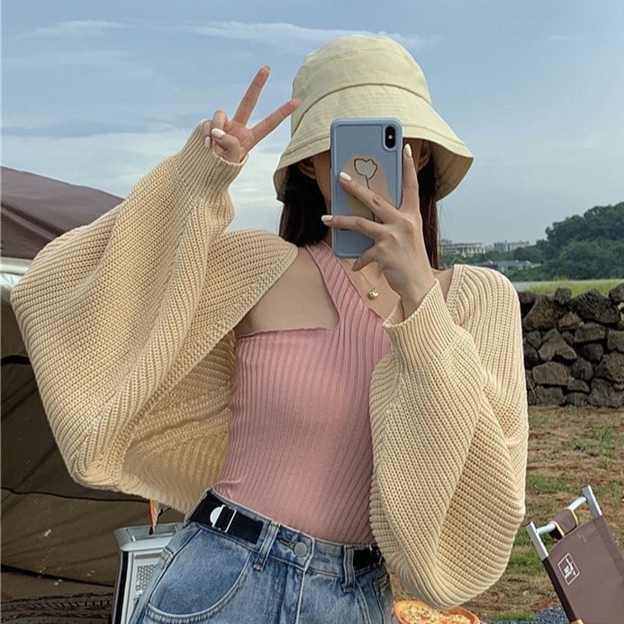 Áo khoác cardigan Set Áo Len Lửng Kèm Áo Không Tay Thời Trang Nữ Quyến Rũ
