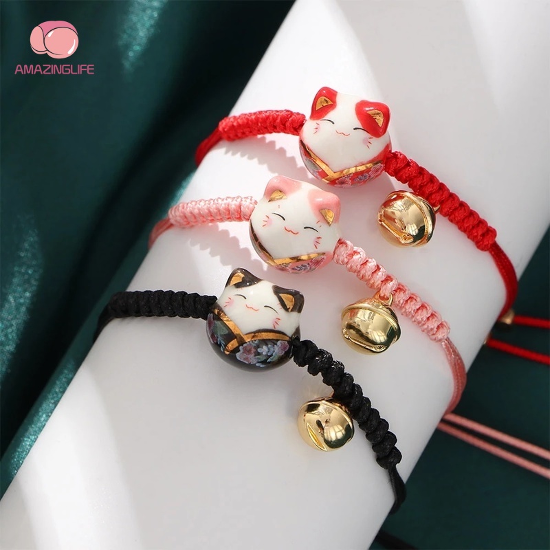 Vòng Tay Bện Dây Đỏ Đính Hạt Và Tua Rua Hình Mèo Dễ Thương Đơn Giản Làm Bằng Thủ Công Thời Trang Cho Cặp Đôi