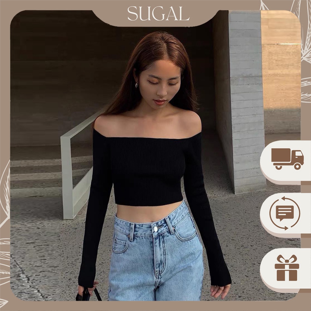 Áo Thun Nữ Dài Tay Croptop Trễ Vai Thun Mềm Mại Cao Cấp Trễ Vai Thời Trang Sugal TOP NU 028 | BigBuy360 - bigbuy360.vn