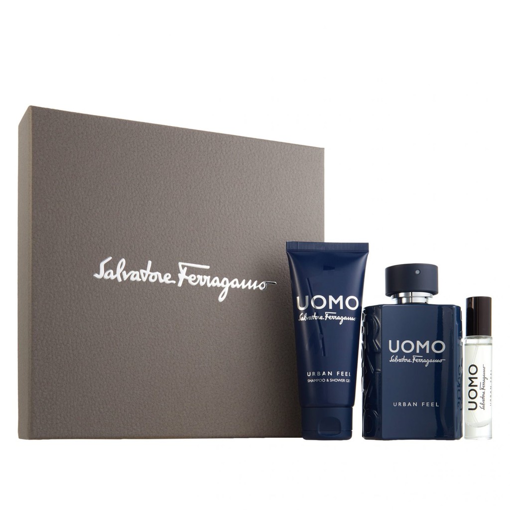 Nước hoa nam Gift set Salvatore Ferragamo Uomo Urban Feel EDT (100ml + Shampoo & Shower Gel 100ml + Mini 10ml)
