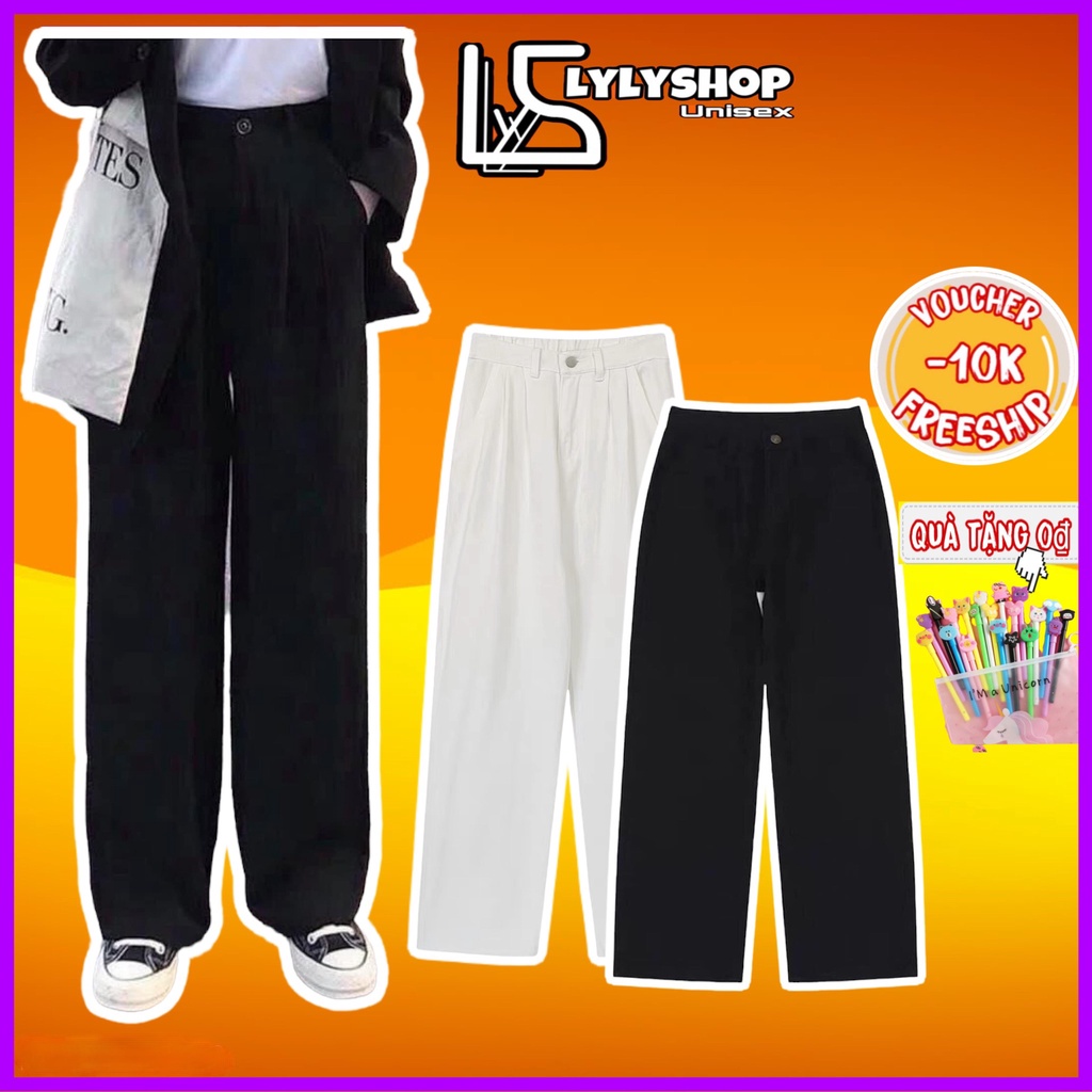 Quần ống rộng Basic LylyshopUnisex, chất vải tuyết cát hàn quốc dày dặn đứng dáng cạp cúc lưng cao