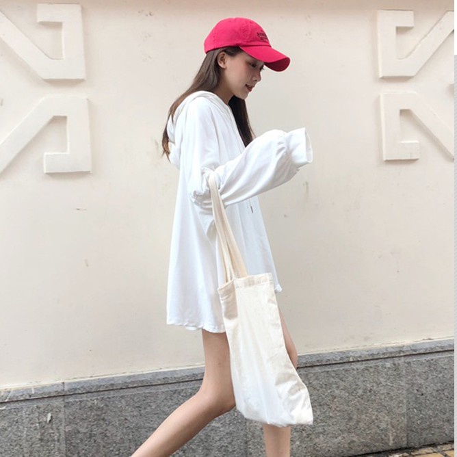 Áo hoodie tay dài màu trơn thời trang đại học