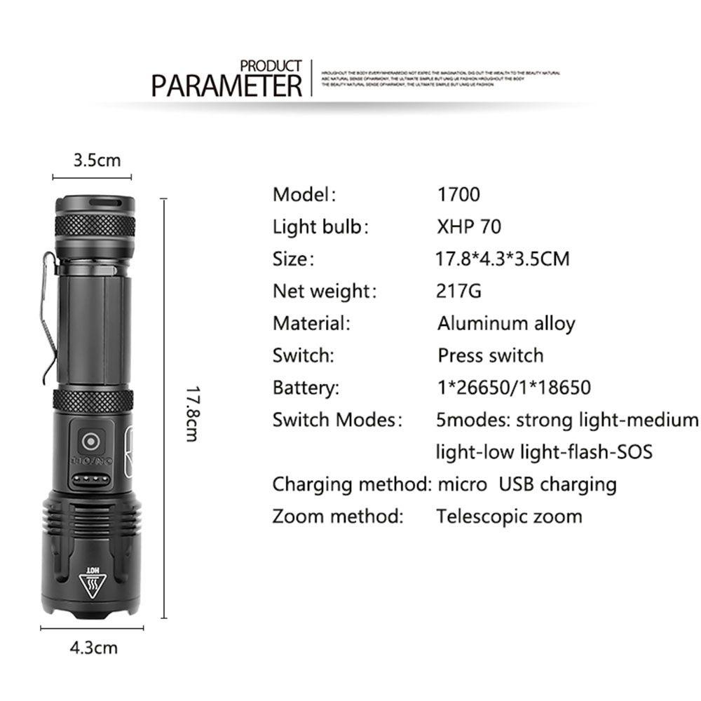 Đèn Pin LED Xhp70 Siêu Sáng Tiện Dụng Cho Các Hoạt Động Ngoài Trời